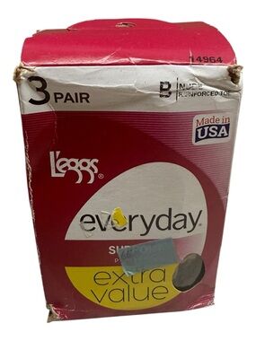 3 Pair L'Eggs Everyday Support Pantyhose Reinforced Toe Size B Nude